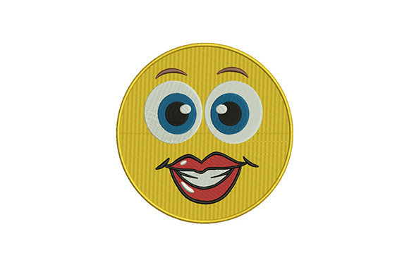 Cute Lips Emoji Face Embroidery Design