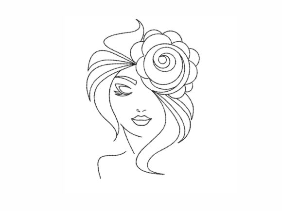 Woman with Flower: An Elegant Beauty Embroidery Design